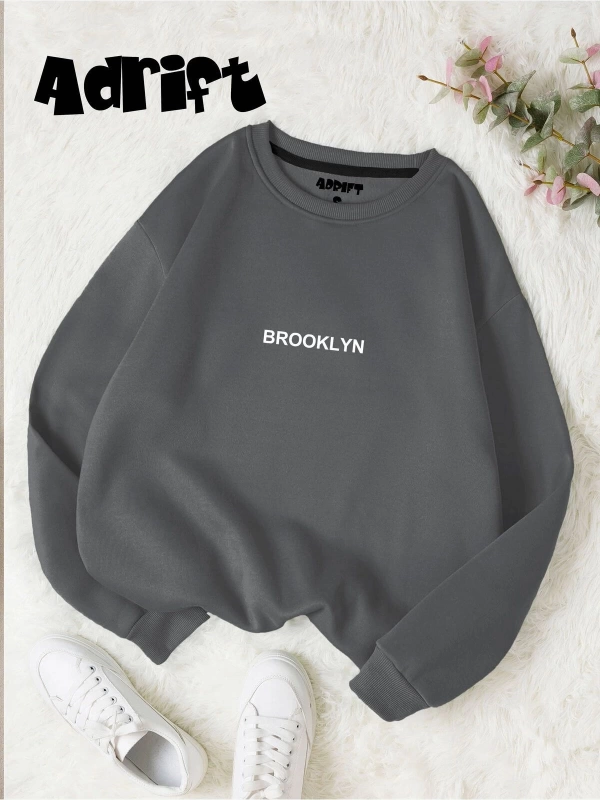 Unisex Brooklyn Baskılı Bisiklet Yaka Sweatshirt