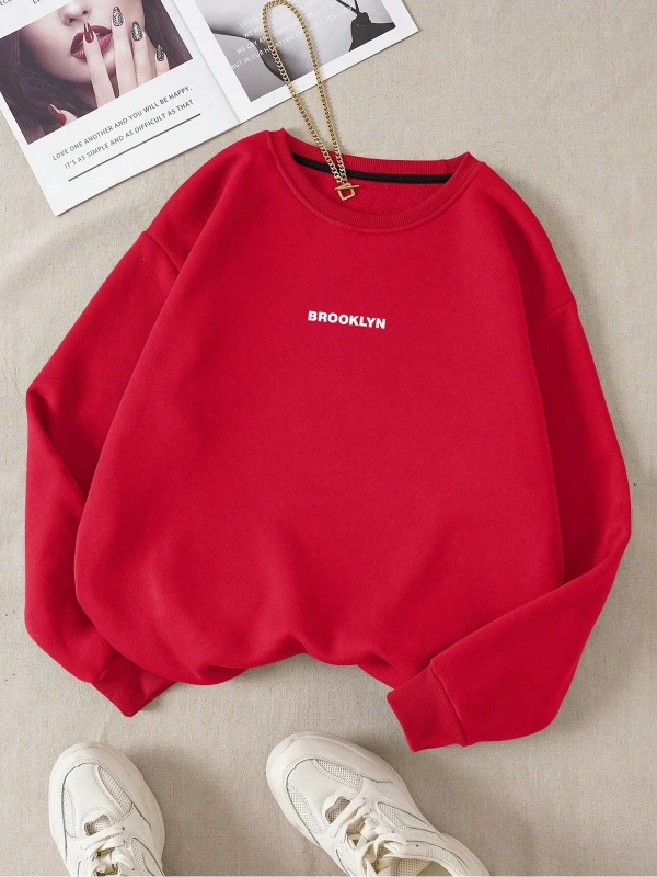Unisex Brooklyn Özel Renkli Oversize Bisiklet Yaka Pamuklu Sweatshirt