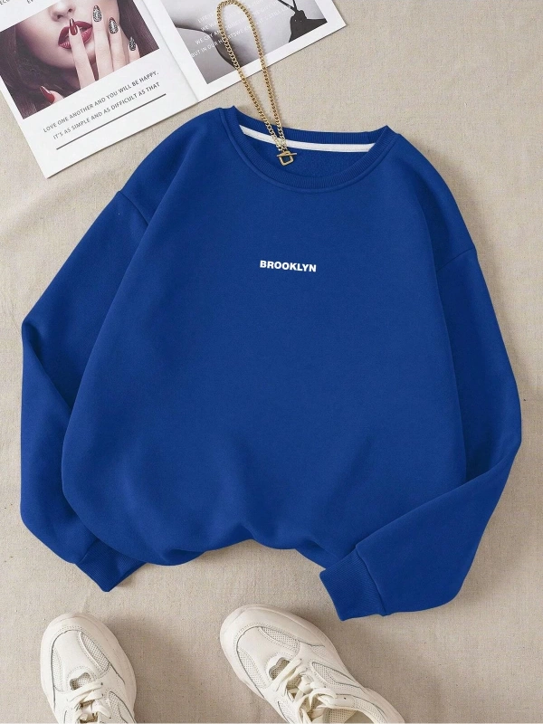 Unisex Brooklyn Özel Renkli Oversize Bisiklet Yaka Pamuklu Sweatshirt