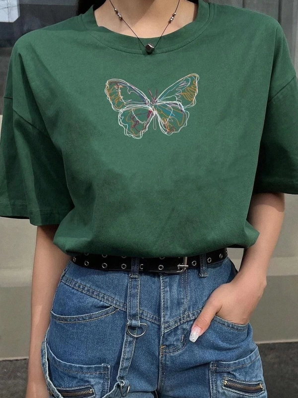 Unisex Butterfly Baskılı T-shirt