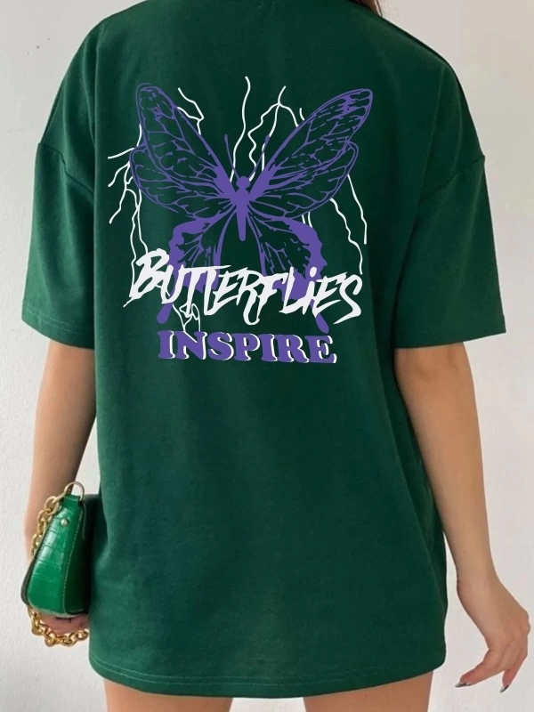Unisex Butterfly & Letter Graphic Tasarım T-shirt