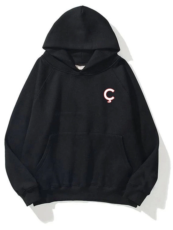 Unisex Ç Harfli Siyah Sweatshirt