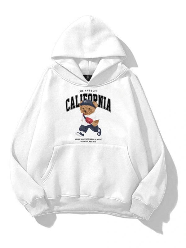 Unisex California Bear Sweatshirt Beyaz