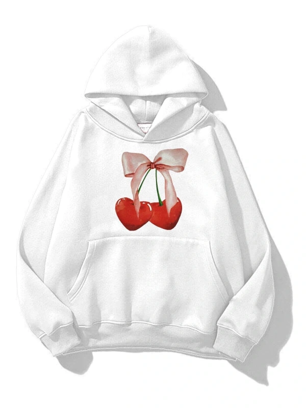 Unisex Cherry Ribbon Sweatshirt Beyaz