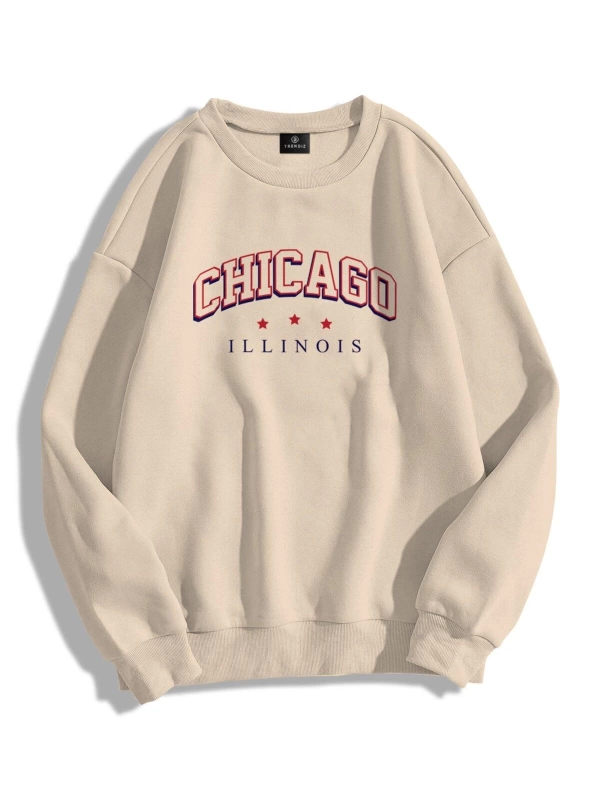 Unisex Chicago Illinois Bisiklet Yaka Sweatshirt