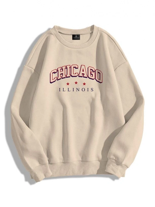 Unisex Chicago Illinois Bisiklet Yaka Sweatshirt Gri