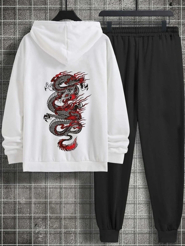 Unisex Chinesebox Baskılı Eşofman Takımı Kp-siyah-kırmızıejder-esh-siyah