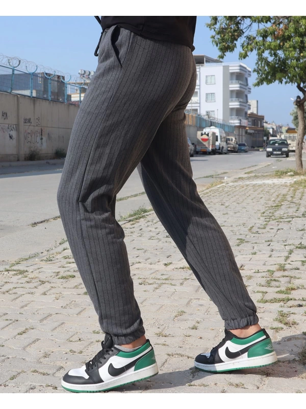 Unisex Çizgili Bel ve Paçası Lastikli Eşofman Altı