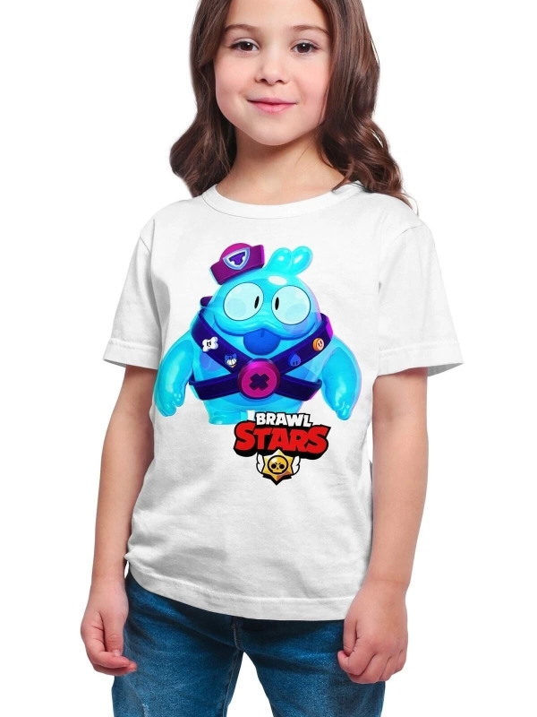 Unisex Çocuk Beyaz Brawl Stars - Squeak Dijital Baskılı T-shirt