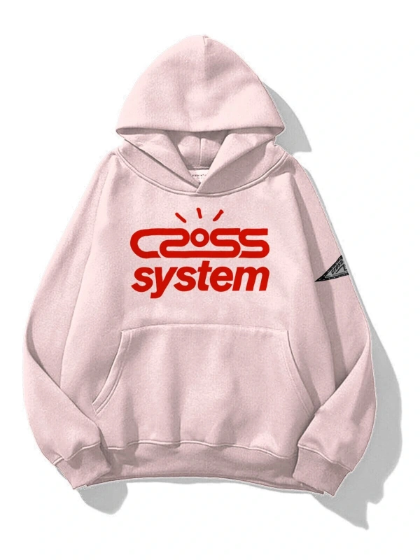Unisex Cross System Sweatshirt Hoodie Pembe