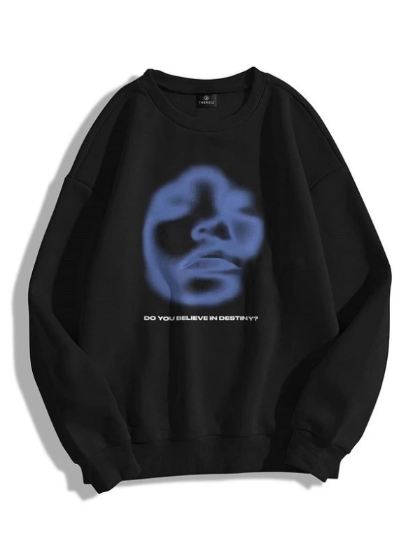 Unisex Destiny Bisiklet Yaka Sweatshirt Siyah