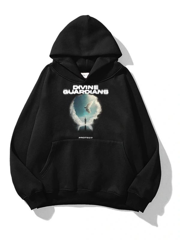 Unisex Divine Guardians Sweatshirt Hoodie Siyah