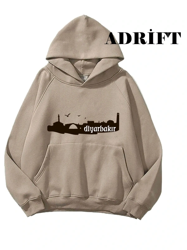 Unisex Diyarbakır Sweatshirt Hoodie Kapşonlu Bej