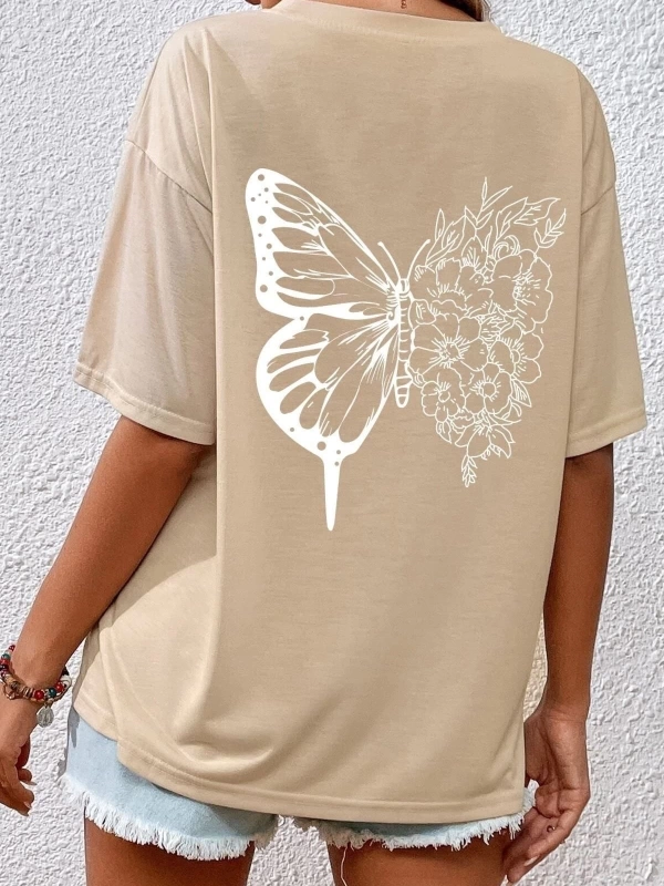Unisex Drawing Butterflies Tasarım T-shirt