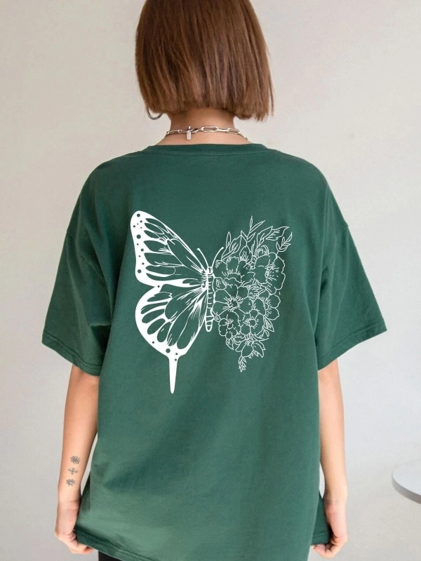 Unisex Drawing Butterflies Tasarım T-shirt