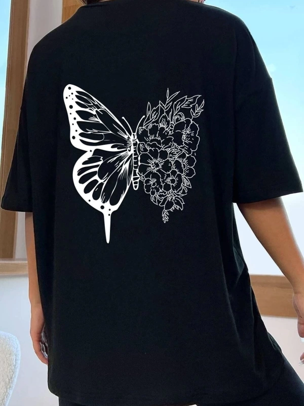 Unisex Drawing Butterflies Tasarım T-shirt