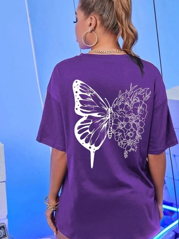 Unisex Drawing Butterflies Tasarım T-shirt
