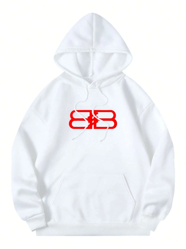 Unisex Erkek/Kadın BB Renkli Özel Baskılı Oversize Kapüşonlu Sweatshirt Beyaz