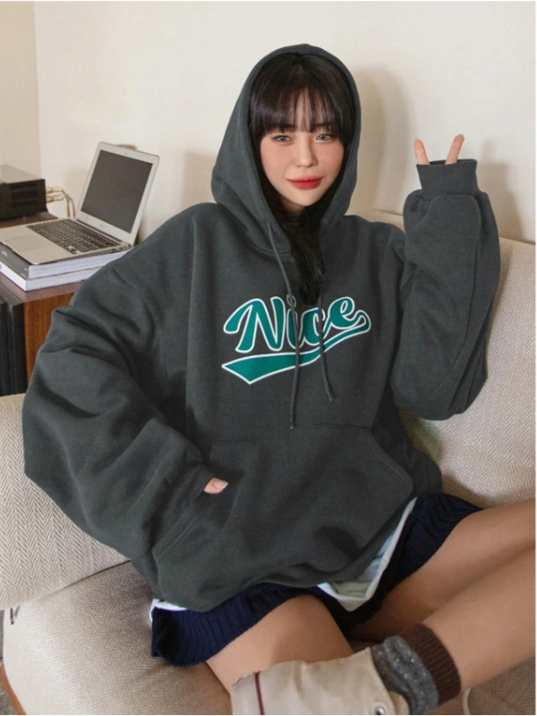 Unisex Erkek/Kadın Nice Renkli Özel Baskılı Oversize Kapüşonlu Sweatshirt Füme