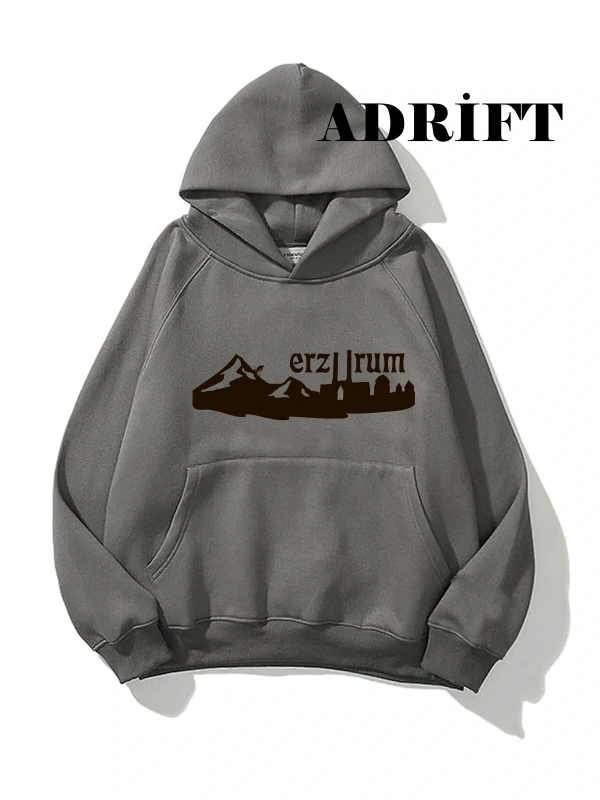 Unisex Erzurum Sweatshirt Hoodie Kapşonlu Füme