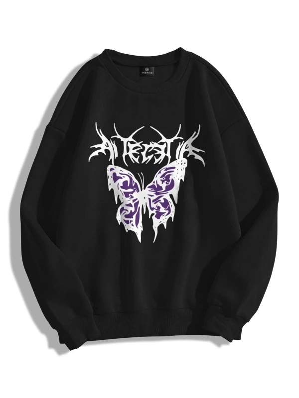 Unisex Eternal Butterfly Bisiklet Yaka Sweatshirt