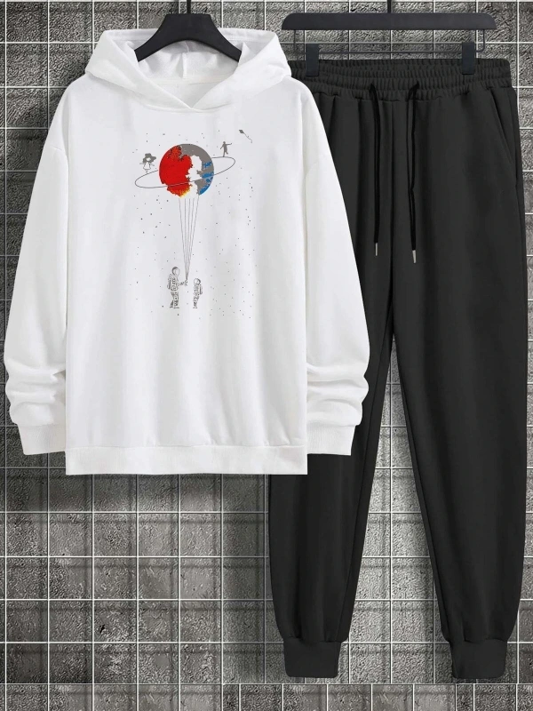 Unisex Evren Temalı Baskılı Eşofman Takımı KP-SIYAH-RENKLISATURN-ESH-DUZ