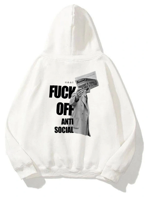 Unisex F Off Anti Social Sweatshirt Hoodie Beyaz