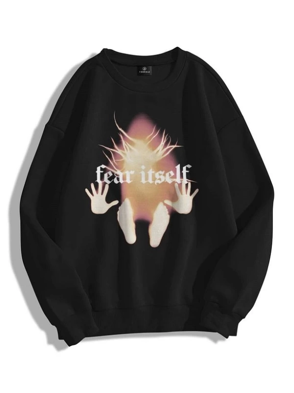Unisex Fear Itself Bisiklet Yaka Sweatshirt Siyah