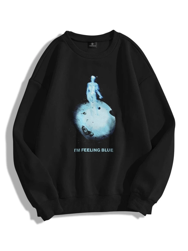 Unisex Feeling Blue Bisiklet Yaka Sweatshirt
