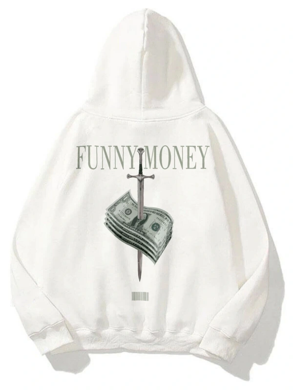 Unisex Funny Money Sweatshirt Hoodie Beyaz