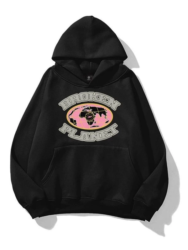Unisex Globe Broken Planet Sweatshirt Siyah