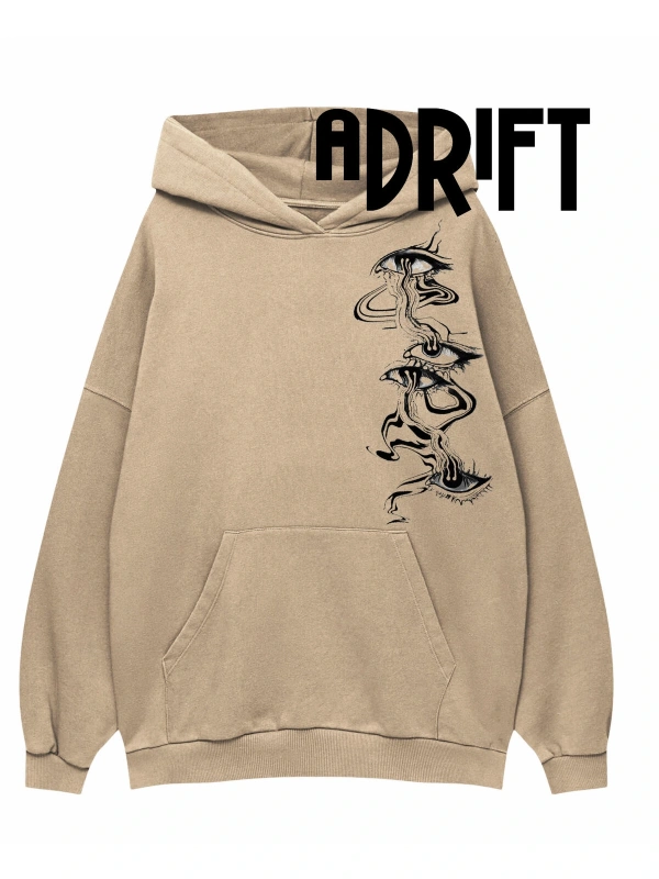 Unisex Gözler Özel Tasarım Swearshirt Hoodie Bej