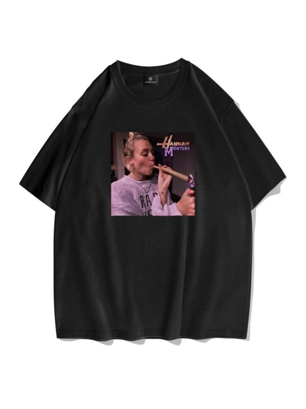 Unisex Hannah Montana Siyah Tshirt
