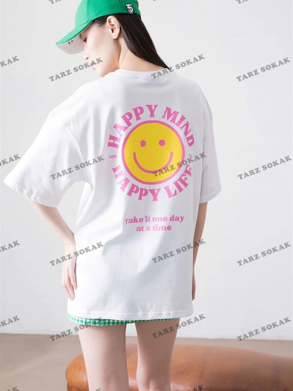Unisex Happy Life Beyaz