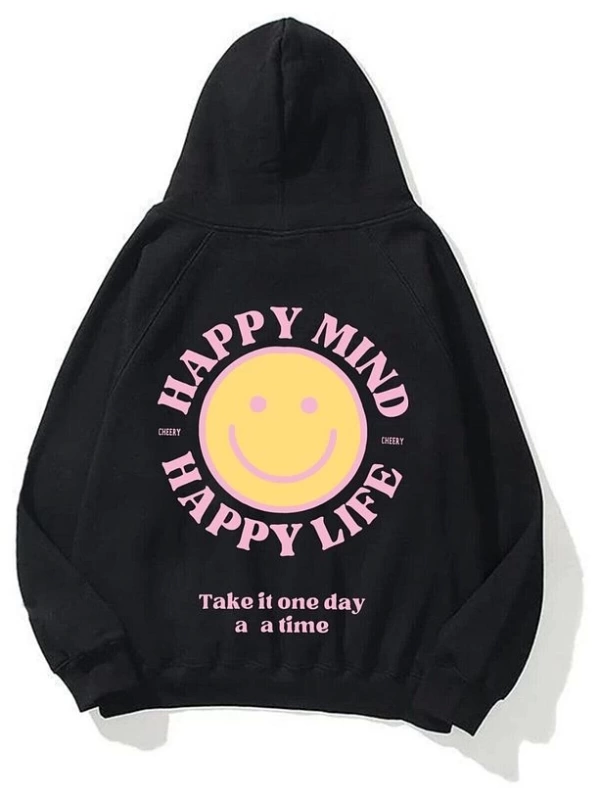Unisex Happy Life Sweatshirt Siyah