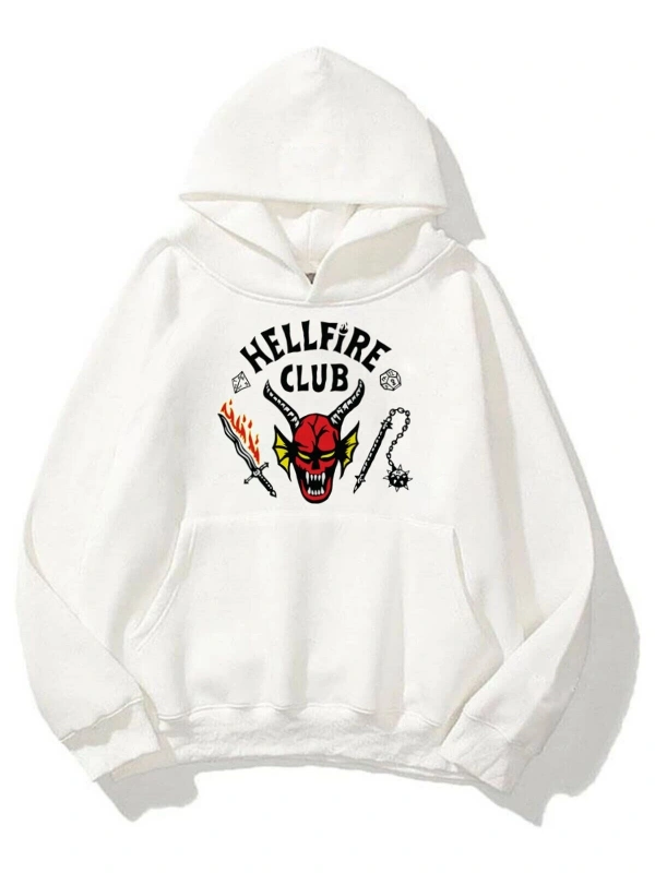 Unisex Hell Fire Club Sweatshirt Hoodie Beyaz