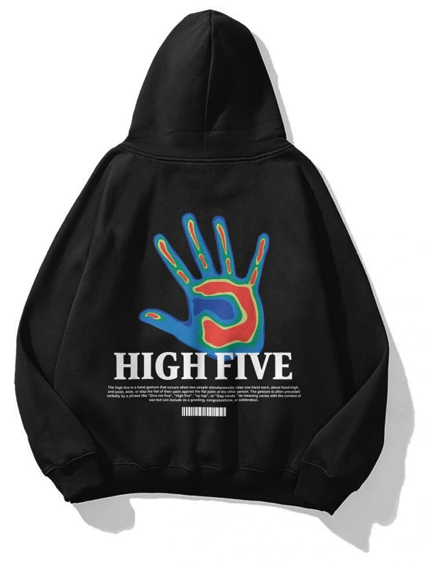 Unisex High Five Sweatshirt Hoodie Siyah