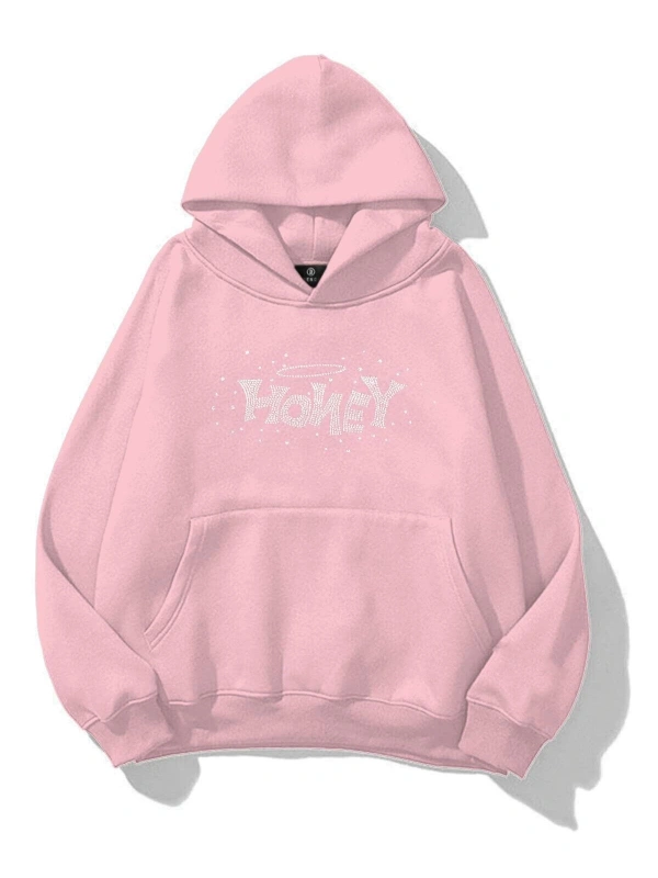 Unisex Honey Taş Baskılı Sweatshirt Pembe