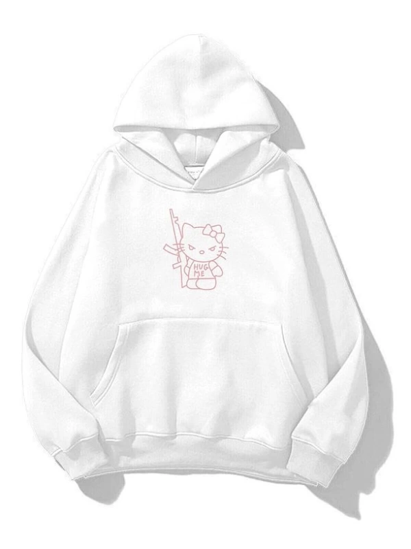Unisex Hug Me Sweatshirt Hoodie Beyaz