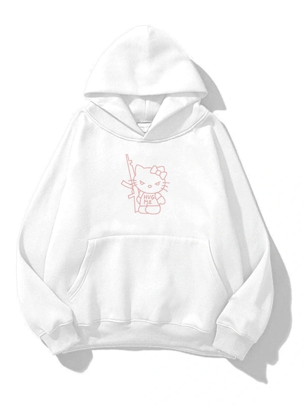 Unisex Hug Me Sweatshirt Hoodie Beyaz