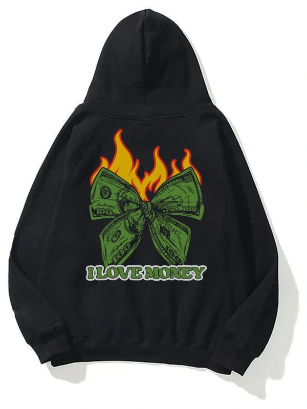 Unisex I Love Money Sweatshirt Hoodie Siyah