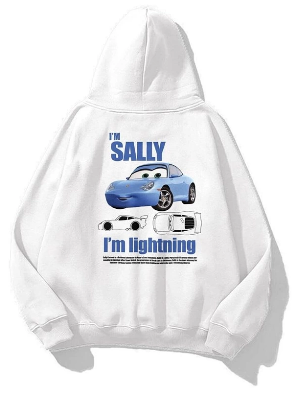 Unisex Im Sally Cars Sweatshirt Beyaz