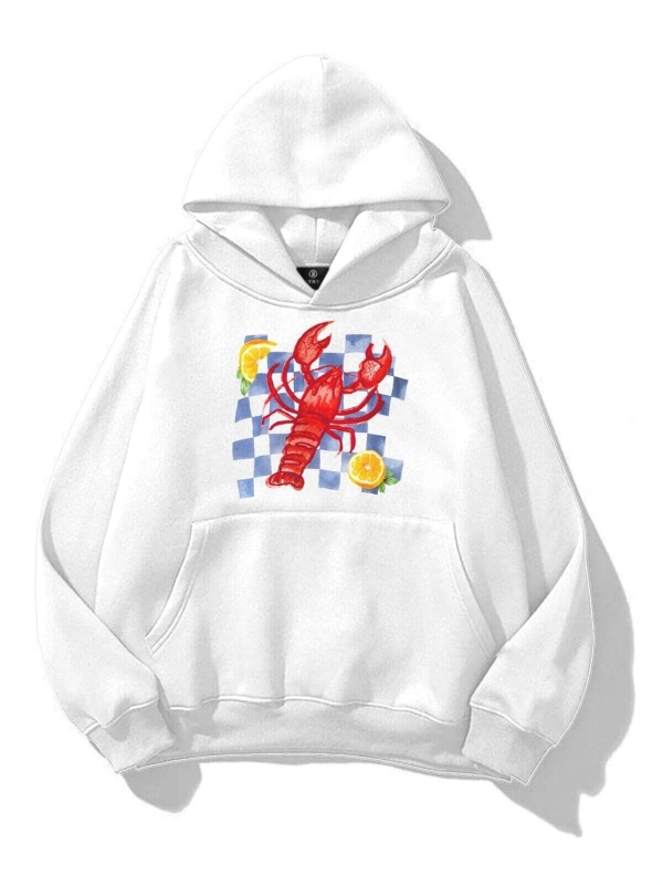 Unisex Istakoz Ekose Sweatshirt Beyaz