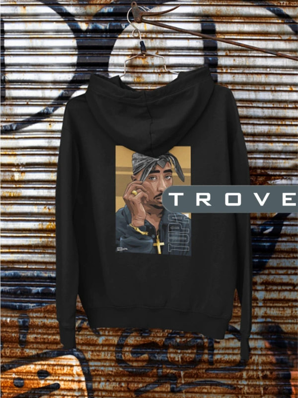 Unısex Kadın Erkek 2pac Tupac Shakur Thug Life Ön Arka Sırt Baskılı Kapüşonlu %100 Pamuk Sweatshirt