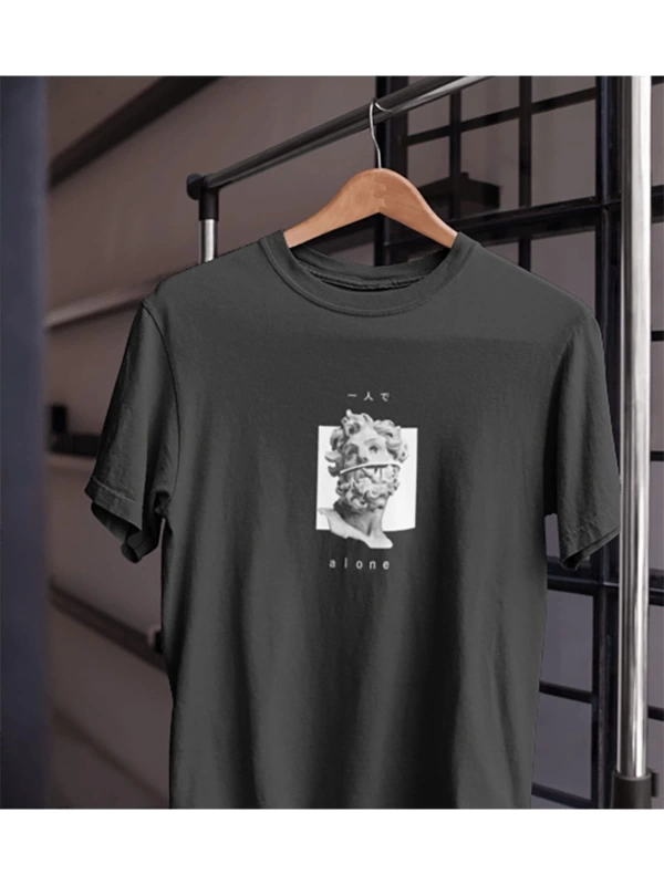 Unısex Kadın Erkek Alone Yalnız Heykel Mitoloji Dönem Eski Nesne%100 Pamuk Siyah Beyaz T-shirt