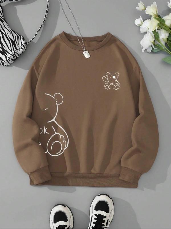 Unisex Kadın/Erkek Ayı Desenli Sweat