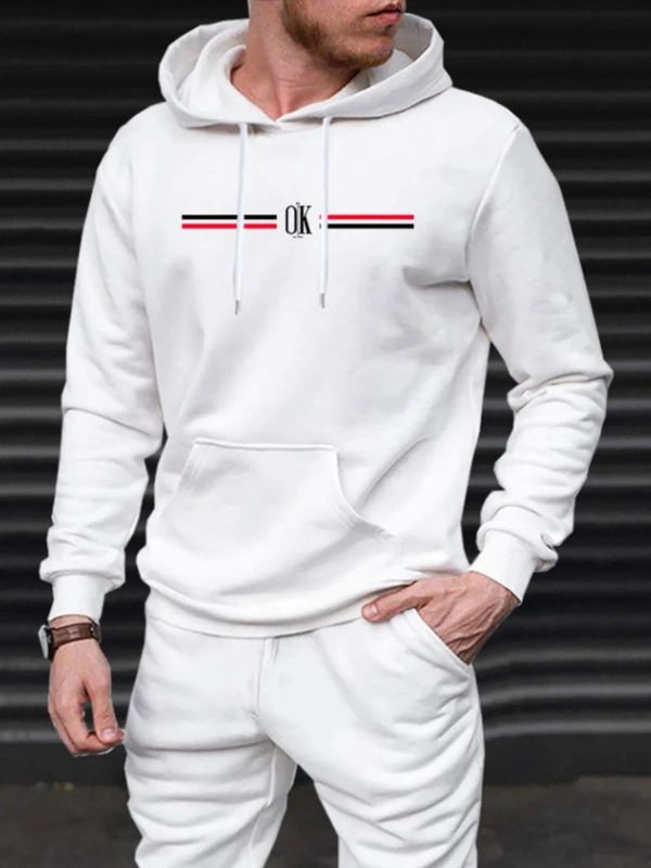 Unisex Kadın/Erkek Beyaz OK Baskılı Oversize Kapüşonlu Sweatshirt