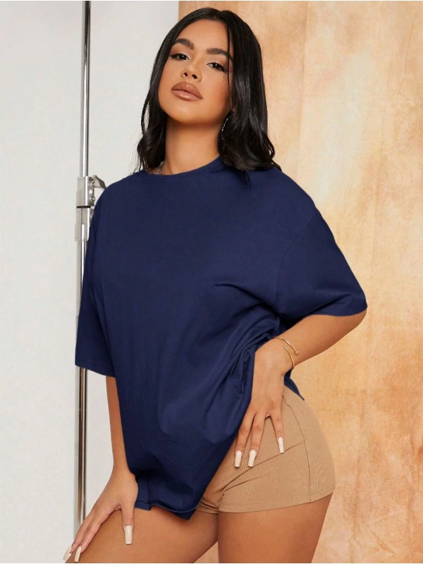 Unisex Kadın/Erkek Düz Renkli Özel Baskılı Oversize Pamuk Penye Bisiklet Yaka T-Shirt