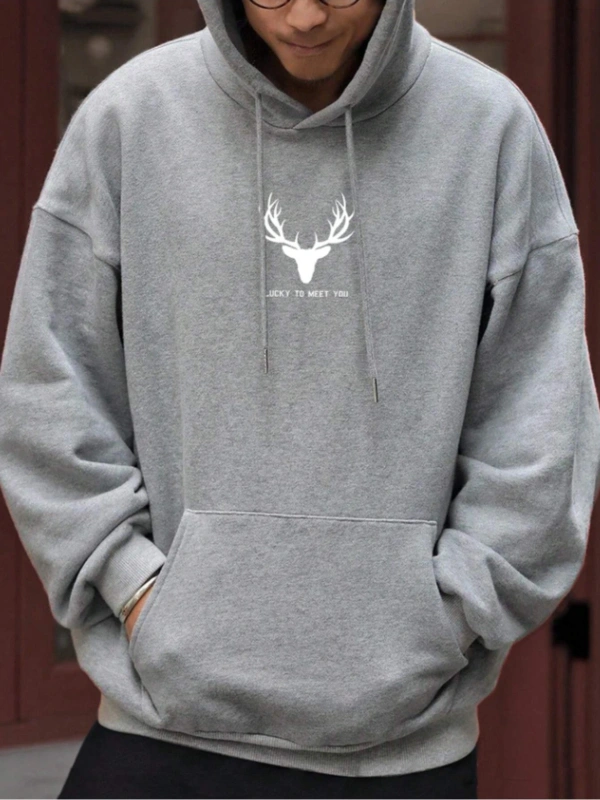 Unisex Kadın/Erkek Geyik Renkli Oversize Kapüşonlu Sweatshirt