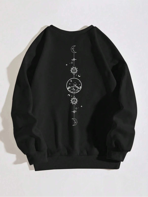 Unisex Kadın/Erkek Güneş ve Ay Baskılı Sweat